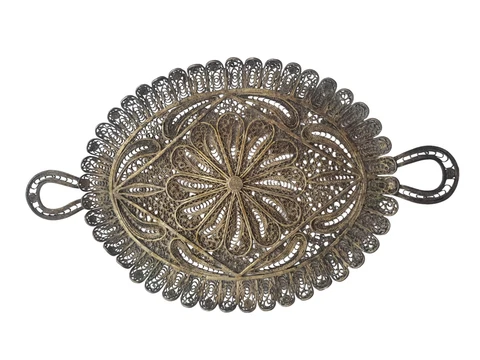Vintage - Silver Filigree Miniature Doll House Tea Service Tray/Platter Cover
