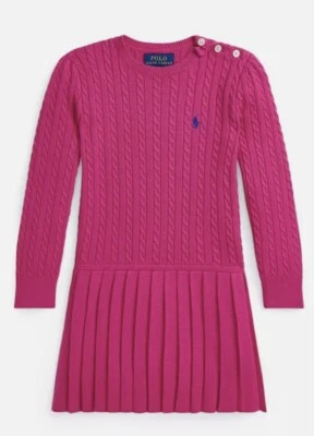 NUEVO CON ETIQUETAS Polo Ralph Lauren Niñas Talla L 12-14 Cable Plisado Algodón Suéter Vestido Rosa Foto 1 de 4