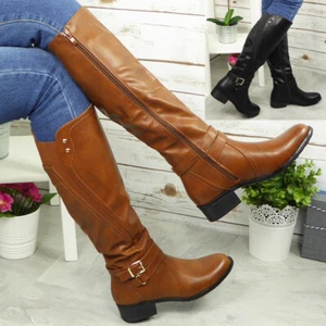 Botas hasta la rodilla para mujer Botas de invierno cálidas con hebilla elástica reforzada elástica elástica elástica - Imagen 1 de 22