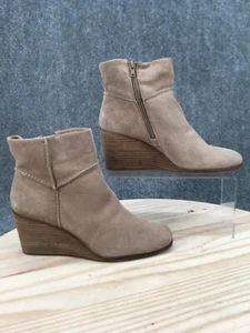 Lucky Brand Boots Womens 9M Zolinni Wedge Ankle Bootie Beige Suede Leather Zip - Picture 1 of 19
