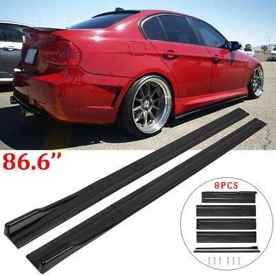 Para Serie 3 E90 E92 E93 86.6"" Negro Brillante Coche Falda Lateral Extensión Labio Balancín Foto 1 de 4