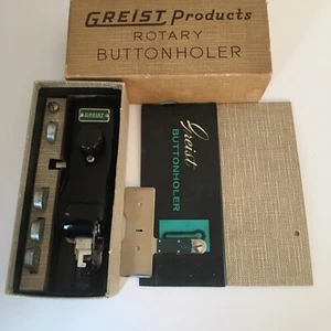 Vintage GREIST Rotary Buttonholer 5 Templates In Original Box & Instructions - Foto 1 di 5