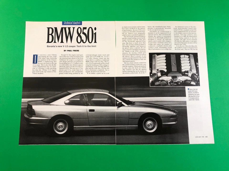 BMW 850i 1990 original 3 páginas prueba de carretera artículo publicitario impreso vintage Foto 1 de 2