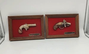Set of 2 Vintage Framed 3-D Art Copies Derringers Guns Red Matte Japan - Picture 1 of 17