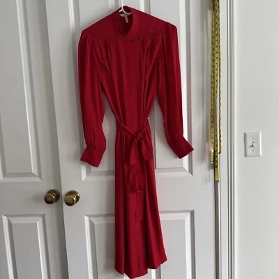 Vestido Rebecca Taylor para mujer seda manga larga lazo cintura rojo liso - pequeño Foto 1 de 4