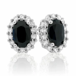1.5ct Simulated Black Spinel Halo Design Stud Earrings 14k White Gold Plated - Picture 1 of 1