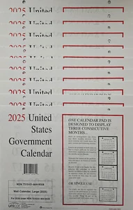UNICOR 2025 US GOVERNMENT WALL CALENDAR NSN 7510-01-664-9508 Pack Of 10 - Picture 1 of 2