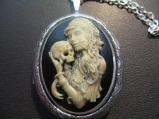 Lolita With Skull Locket Cameo- Hand Painted Goth