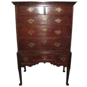 Antique English Oak Queen Anne Highboy Chest of Drawers Circa 1750 - Picture 1 of 15