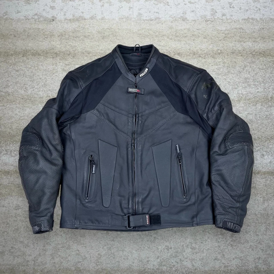 Chaqueta De Colección Vulcan Cuero Genuino Para Hombres XL Jet Negro Motociclista Estilo Detroit Años 90 Foto 1 de 4