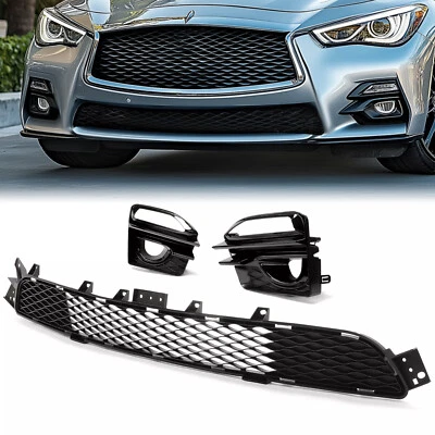 Parrilla inferior negra del parachoques delantero + cubiertas de luz antiniebla para Infiniti Q50 Sport 2014-17 Foto 1 de 4