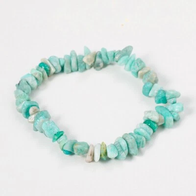 Pulsera elástica de cuarzo amazonita natural con cuentas de astillas de cristal Reiki amuleto curativo Foto 1 de 4