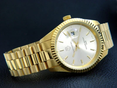 CAVADINI Leonardo Herrenuhr massiv Edelstahl IPG-vergoldet CV-332J Lupe & Datum - Bild 1 von 2