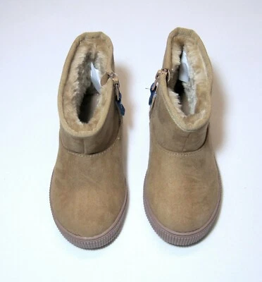 Botas da moda infantil meninas/meninos Sherpa forradas no tornozelo bronzeadas, novas com etiquetas, gato e macaco - Imagem 1 de 4