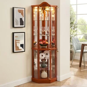 Lighted Corner Display Curio Cabinet Wine Cabinet Liquor Storage Area Curved Top - Picture 1 of 37
