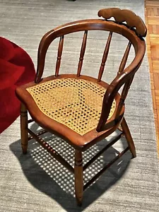Antique Primitive Bow Back Spindle Back Cane Seat Windsor Accent Chair - Picture 1 of 24