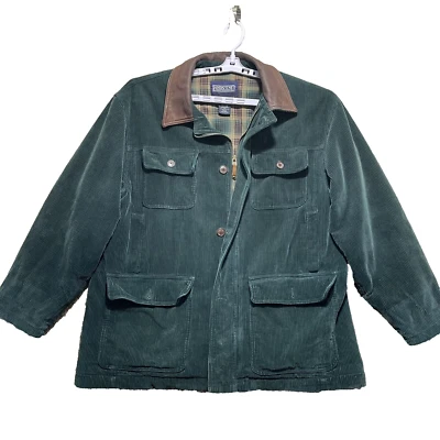Abrigo para hombre Lands End Forest verde pana grande 42-44 interior a cuadros de colección años 90 Foto 1 de 4