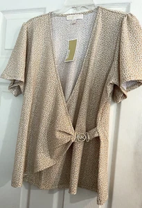 Michael Kors Short Sleeve Top ❤️ KHAKI Color Top Sz XL MSRP $98 New w/tag - Picture 1 of 6