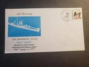 Cruiser USS HONOLULU CL-48 Naval Cover 1977 BLUE GOOSE Anniversary Cachet - Picture 1 of 2