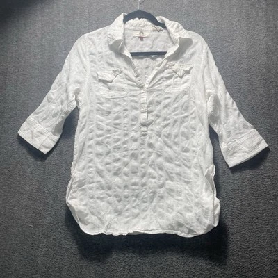 Blusa Weatherproof Garment Co Media Manga/Botón Algodón Blanco M Lagenlook Foto 1 de 4