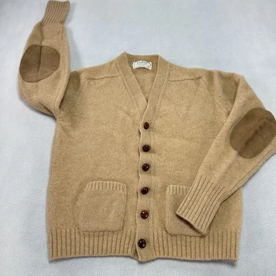 L.L. Suéter Bean Juvenil XL Cabello Camel Lana de Cordero Cárdigan Gamuza Codo Parches EE. UU. Foto 1 de 4