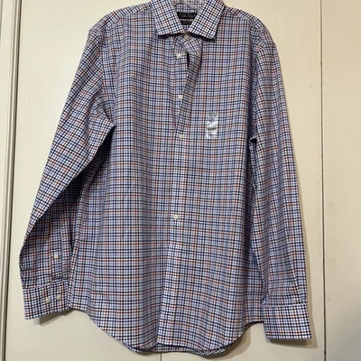 NEW Polo Ralph Lauren Men Blue & Red Gingham Check Reg. Fit Sz 16.5 & 34/35 LARG - Image 1 of 4