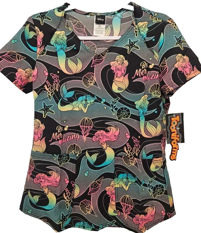 Ariel Little Mermaid Womens Size XS Medical Scrub Top - NWT Disney - Image 1 of 1