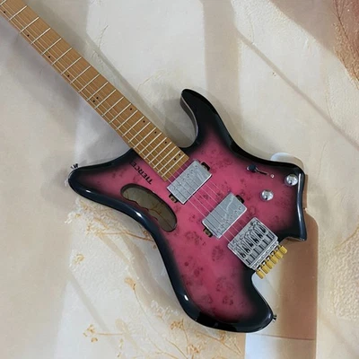 全新 粉色 无头 电吉他 无品牌 6 弦 实心 机身 枫木琴颈 — 第 1/4 张图片