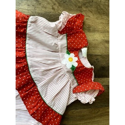 Vintage 0-6 mo Girls 2 piece Red/White Polka Dot flower Ruffle set - Image 1 of 4