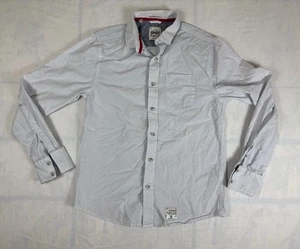 Superdry Laundered Cut Collar Shirt Long Sleeve Mens M Gray White Stripe - Picture 1 of 5