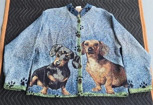Giacca vintage Sugar Street Weavers taglia grande design cane bassotto laboratorio Yorkie - Foto 1 di 11
