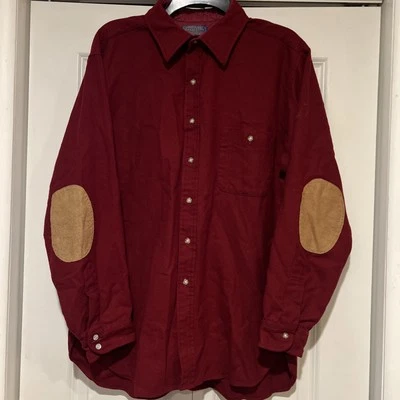 Vtg Pendleton 100% Pure Virgin Wool Button Up Shirt Men XL Red Elbow Patch USA - Image 1 of 4