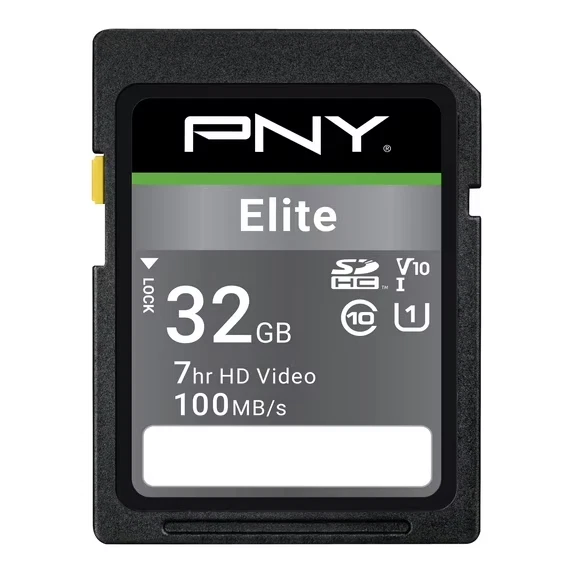 (4 Pack) - PNY 32GB Elite Class 10 U1 V10 SDHC Flash Memory Card - 100MB/s Read - Image 1 of 1