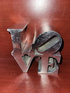 Vintage 70’s Robert Indiana LOVE Sculpture Silver Metal Paperweight Pop Art MCM - Picture 1 of 4