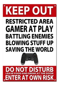 LETRERO DE METAL DE ÁREA RESTRINGIDA PARA JUGADORES EN JUEGO, CULTURA DE VIDEOJUEGOS, JUEGOS - Imagen 1 de 1