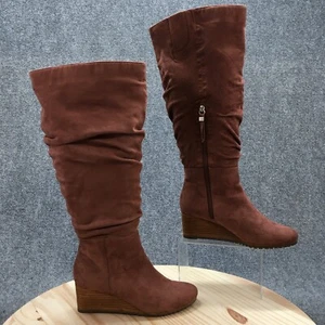 Dr Scholls Boots Womens 8.5 M Wide Calf Central Tall Pull On Wedge Boot Brown - Picture 1 of 17