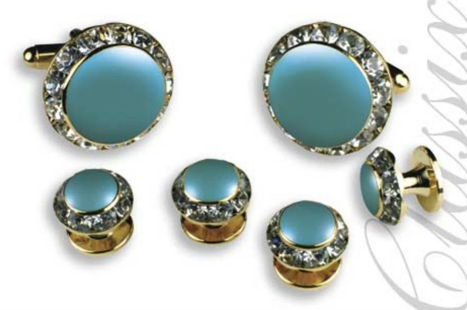 Бирюзовая эмаль камень центр австрийский кристалл границы смокинг запонки и запонки - Изображение 1 из 1