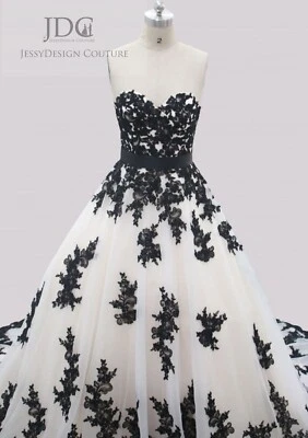 Unique Black Lace Corset Ivory Wedding Dress Bridal Gown Custom made Top Quality - Image 1 of 4