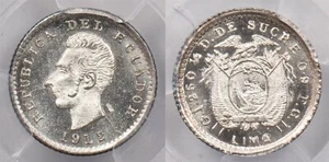 Ecuador 1912 L FG 1/2 Decimo Eagle animal PCGS MS 65 rare condition Lima PC1254 - Picture 1 of 5