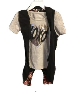XOXO Girls 3 Piece Set New with Tags Vest Leggings Top Floral 6X Silver Black - Picture 1 of 10