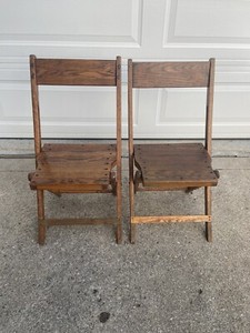 New ListingSet of 2 Vintage Oak Wooden Folding Chairs Snyder Chair Usa Sturdy 1940s