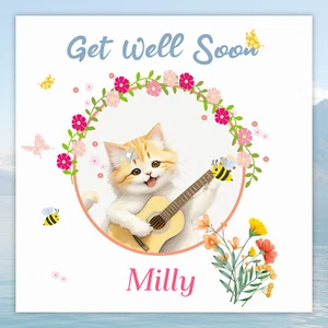Personalised Get Well Soon Card Cat Guitar After Illness Operation Accident - Picture 1 of 12