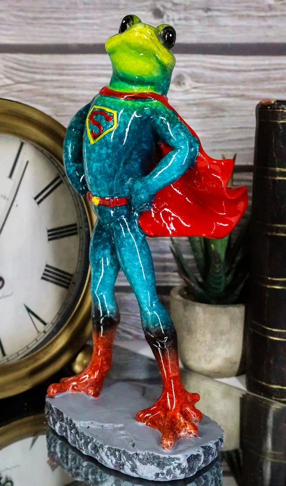 Mighty Superhero Superman Toad Frog in Caped Muscle Outfit Decorative Figurine