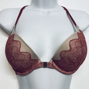 Victoria's Secret Very Sexy Push Up Bra Lace Front Closure Size 32D Pink Lace up - Picture 1 of 10