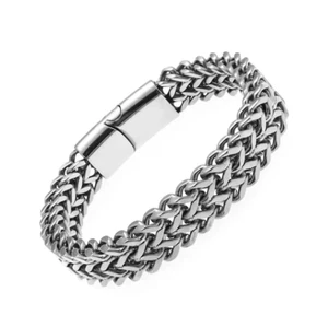 Mens Classic Silver Color Stainless Steel Braided Bracelet Metal Magnetic SILVER - Picture 1 of 2