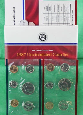 1987 P and D 10 Coin Annual Uncirculated Set USA US Mint BU Coins - Image 1 of 4