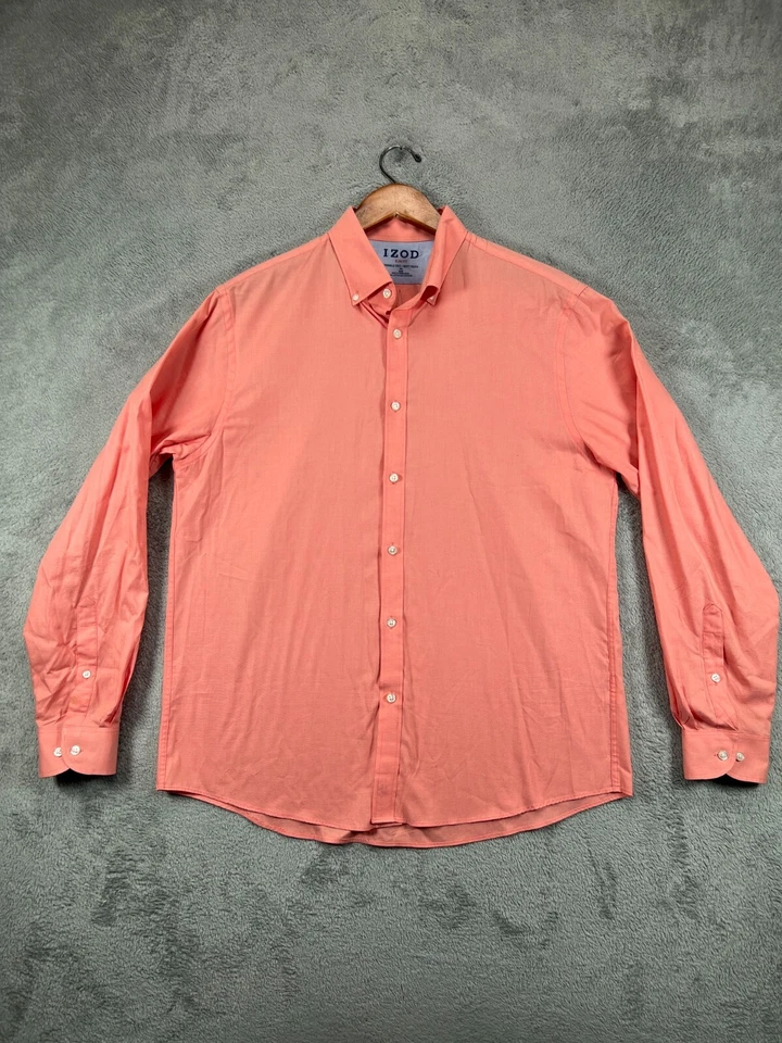 Mens 16.5 34/35 Slim Shirt IZOD Pink Button Up Long Sleeve Wrinkle Free Soft - Image 1 of 4