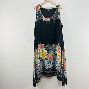 Autograph Shift Dress Black Floral AU UK 24 Oriental Pink Yellow Blue Green - Picture 1 of 17