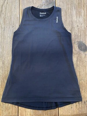 CAMISETA SIN MANGAS REEBOK para mujer espalda cruzada~talla MEDIANA~poli-algodón GRIS a NEGRO Ombré Foto 1 de 4