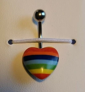 Anillo ombligo corazón acrílico arco iris acero quirúrgico 316L - Imagen 1 de 1